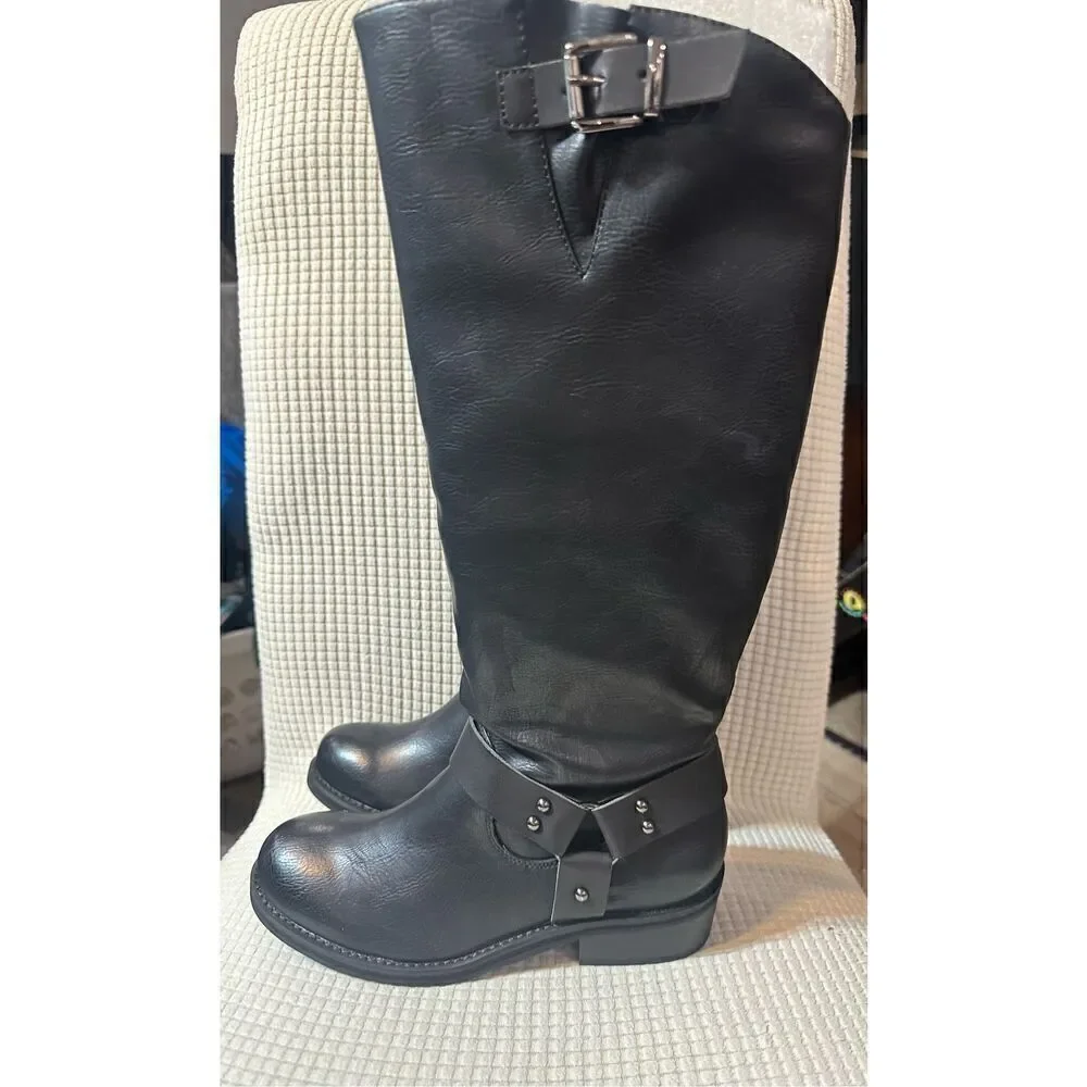 Volatile NEW size 7.5 tall black harness riding boots Meridee moto